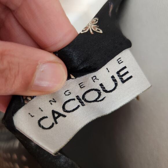 Vtg Y2K Lingerie Cacique Slip Dress Sz Small Womens Satin Maxi Geometric Black - Picture 9 of 11